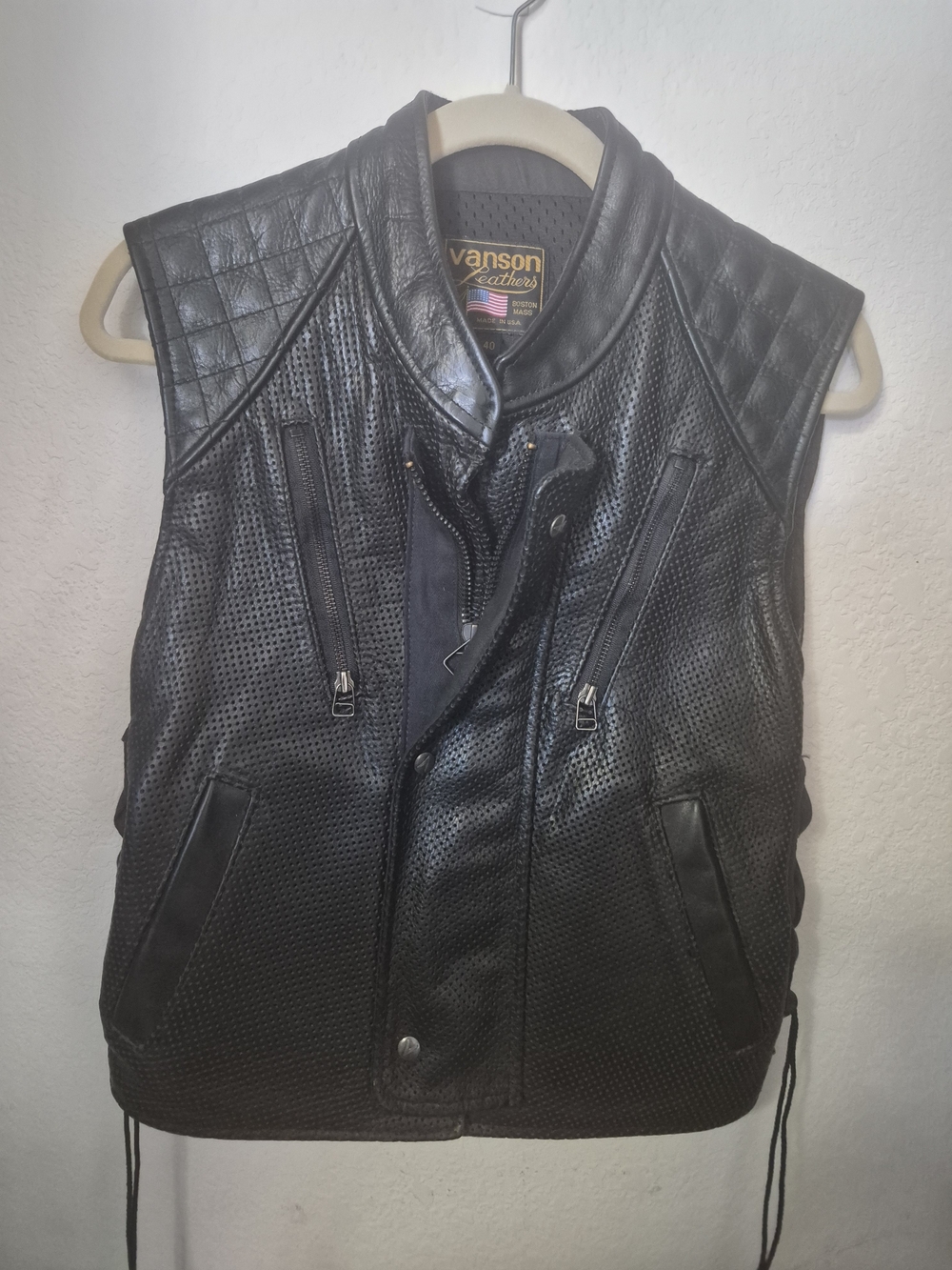 Vanson Womans Black Perforated Leather Motorcycle Vest